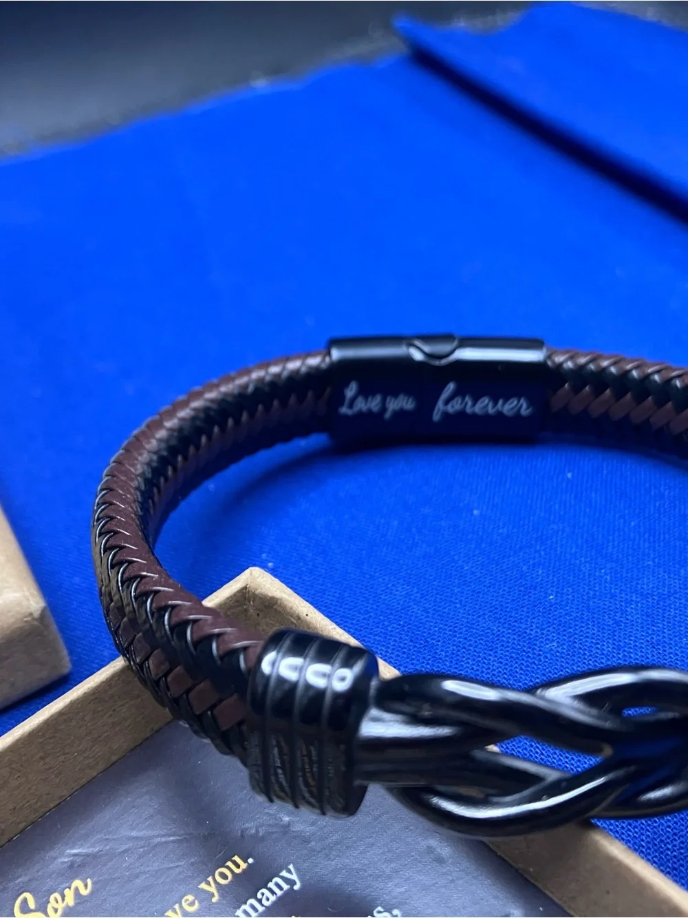 Joycuff Infinite Black Braided Leather Men’s Bracelet with Decorative Clasp